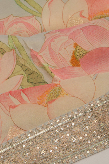 Soft Tussar Printed Pastel Blue Saree