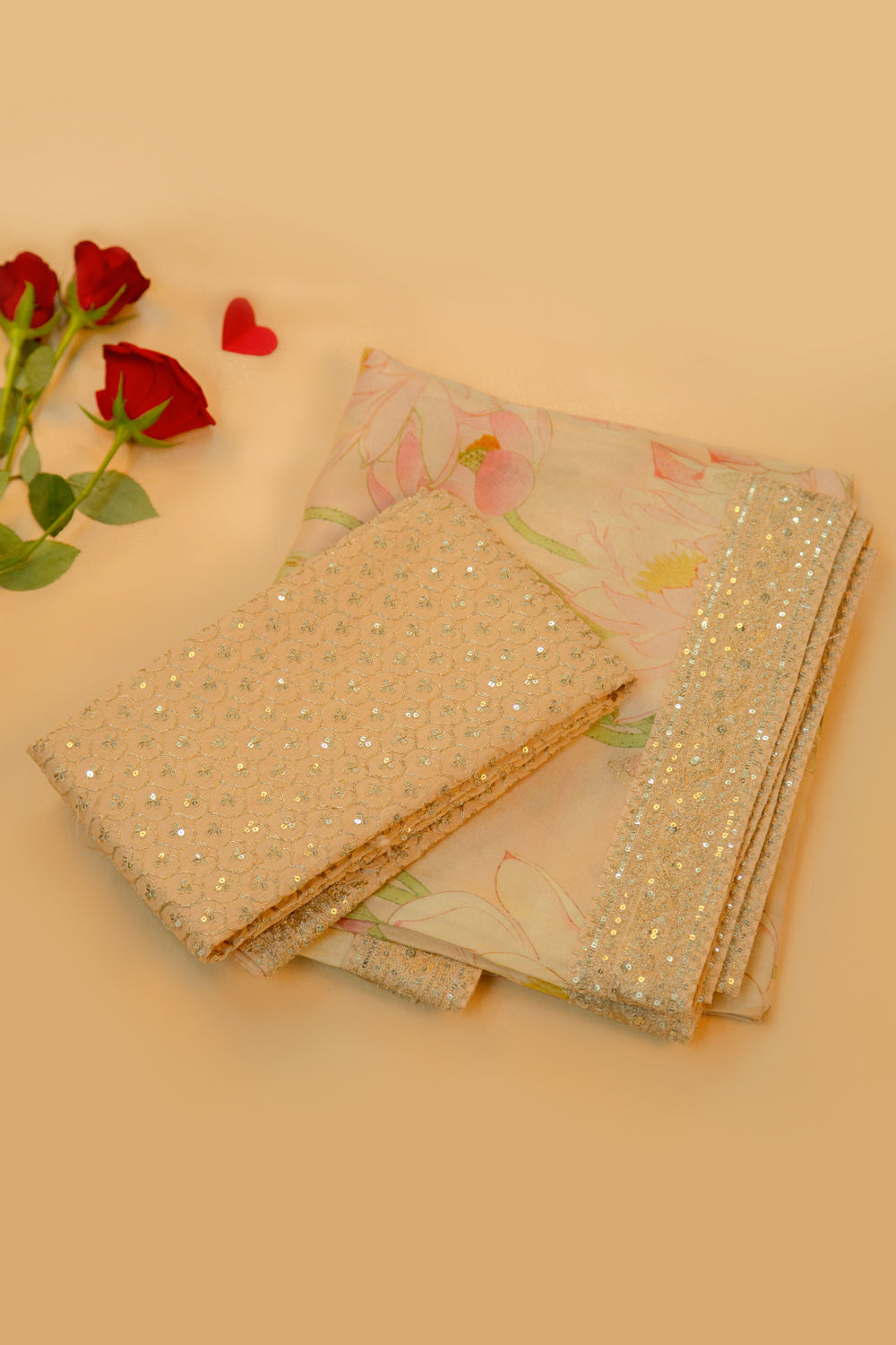 Soft Tussar Printed Pastel Orange Saree