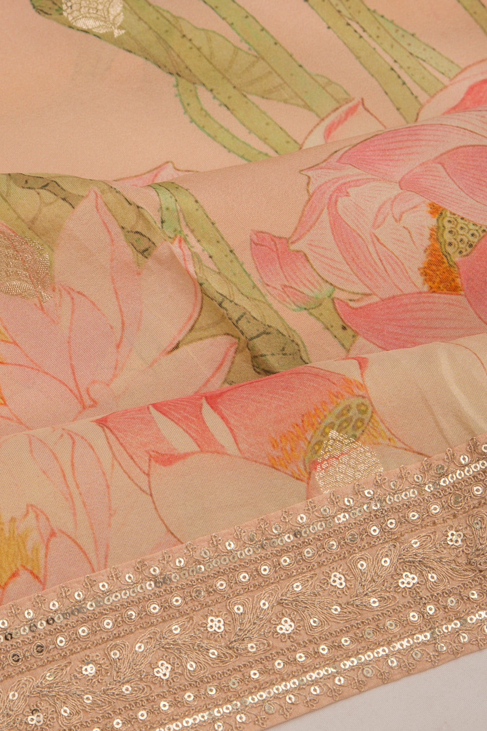 Soft Tussar Printed Pastel Orange Saree