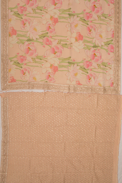 Soft Tussar Printed Pastel Orange Saree