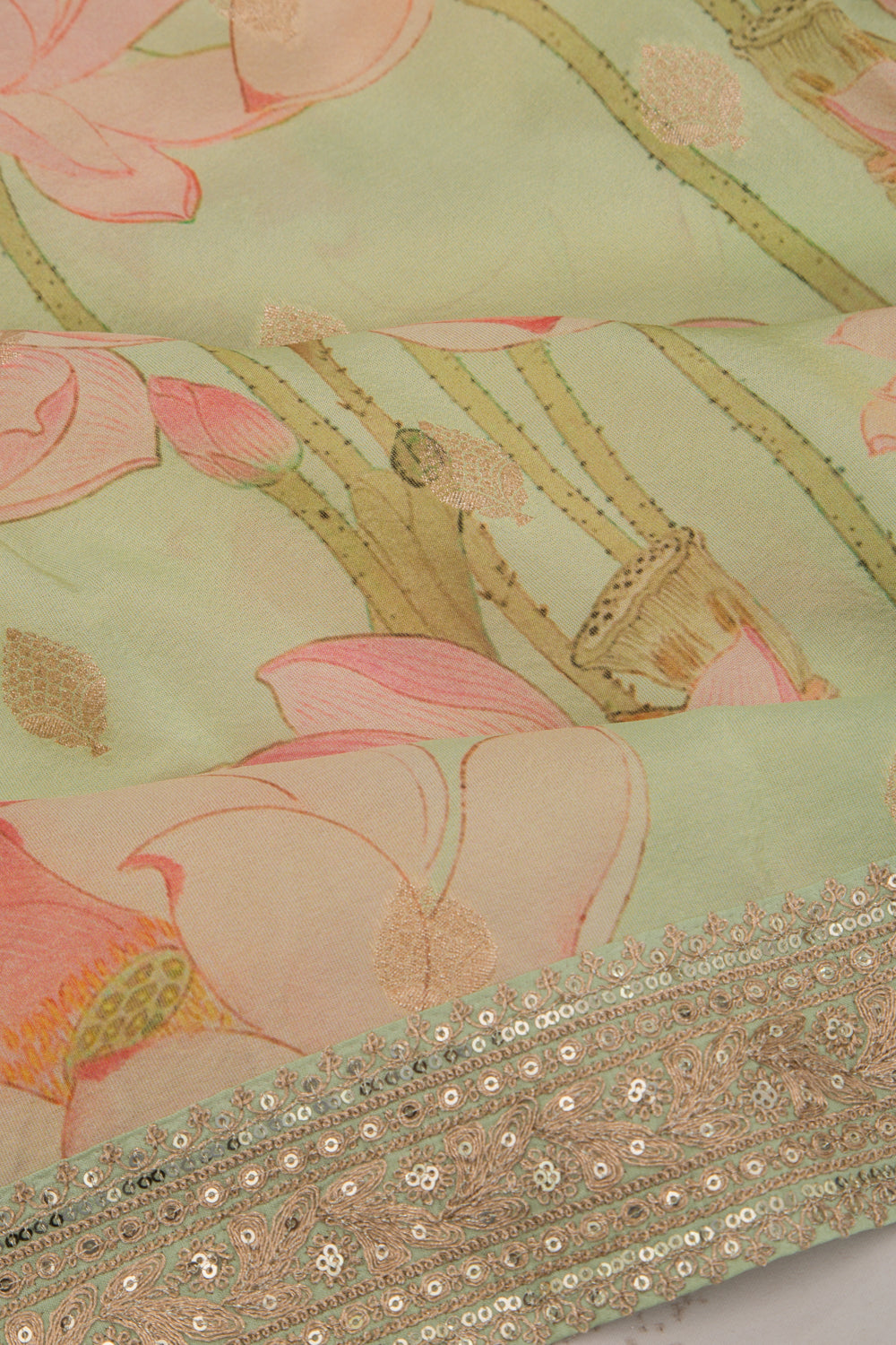 Soft Tussar Printed Pastel Green Saree