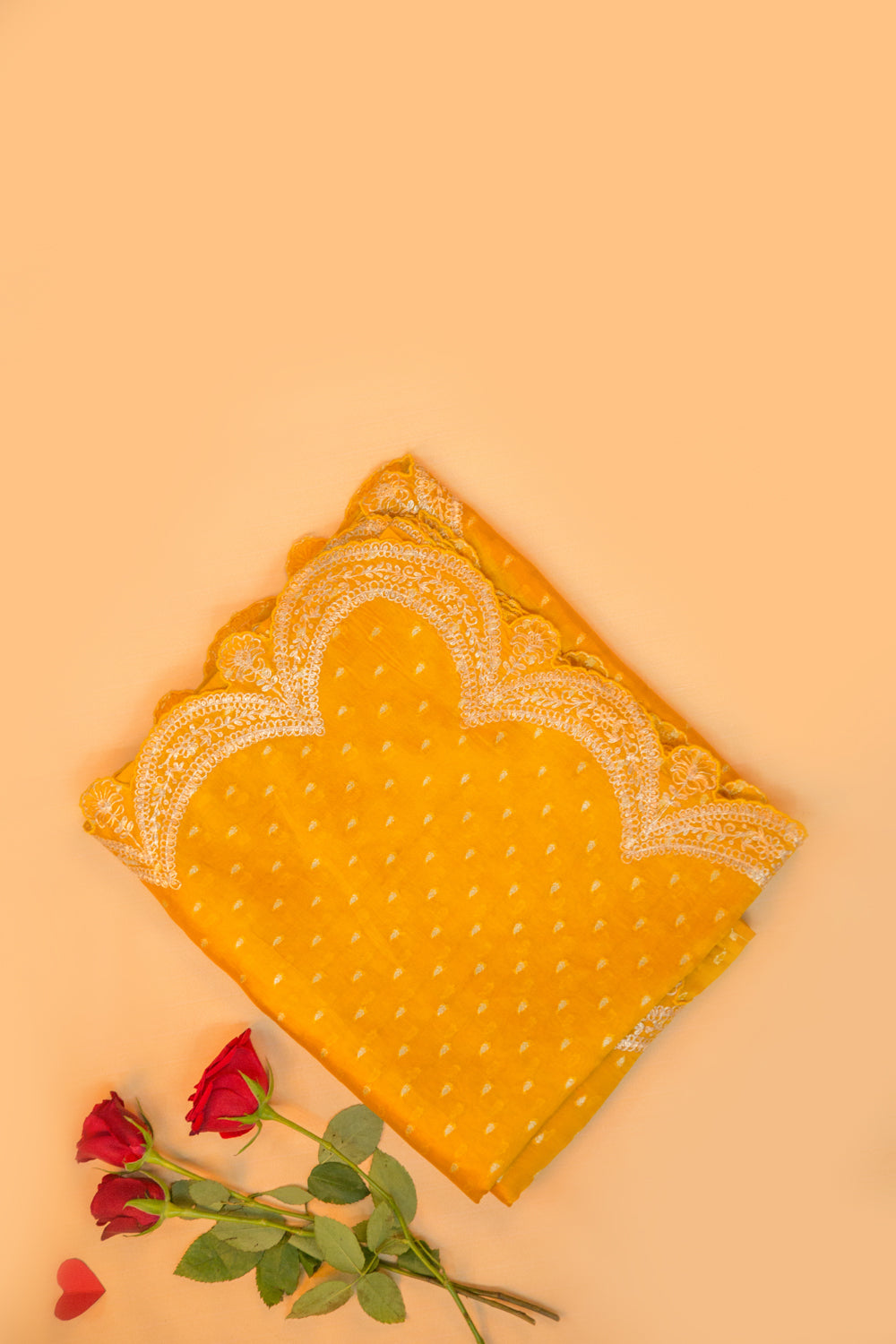 Banarasi Silk Brocade Yellow Saree With Scallop Border