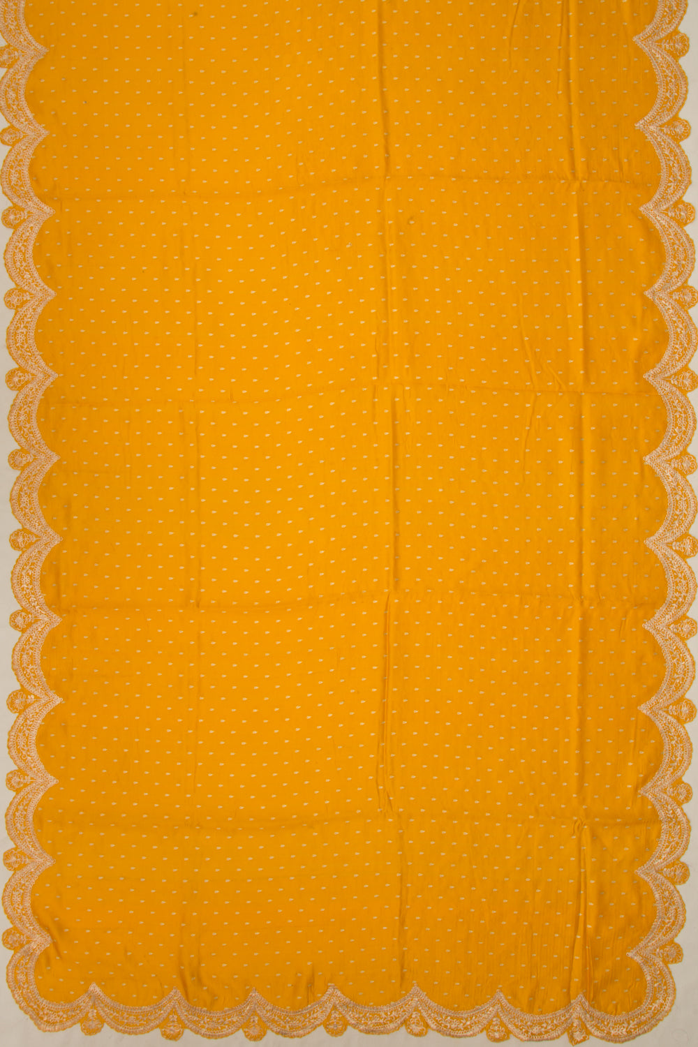 Banarasi Silk Brocade Yellow Saree With Scallop Border