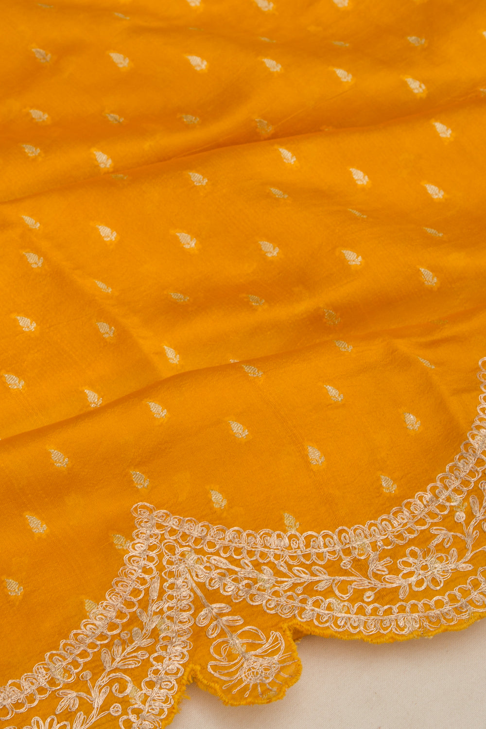 Banarasi Silk Brocade Yellow Saree With Scallop Border
