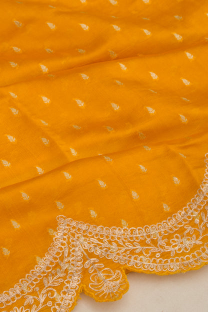Banarasi Silk Brocade Yellow Saree With Scallop Border