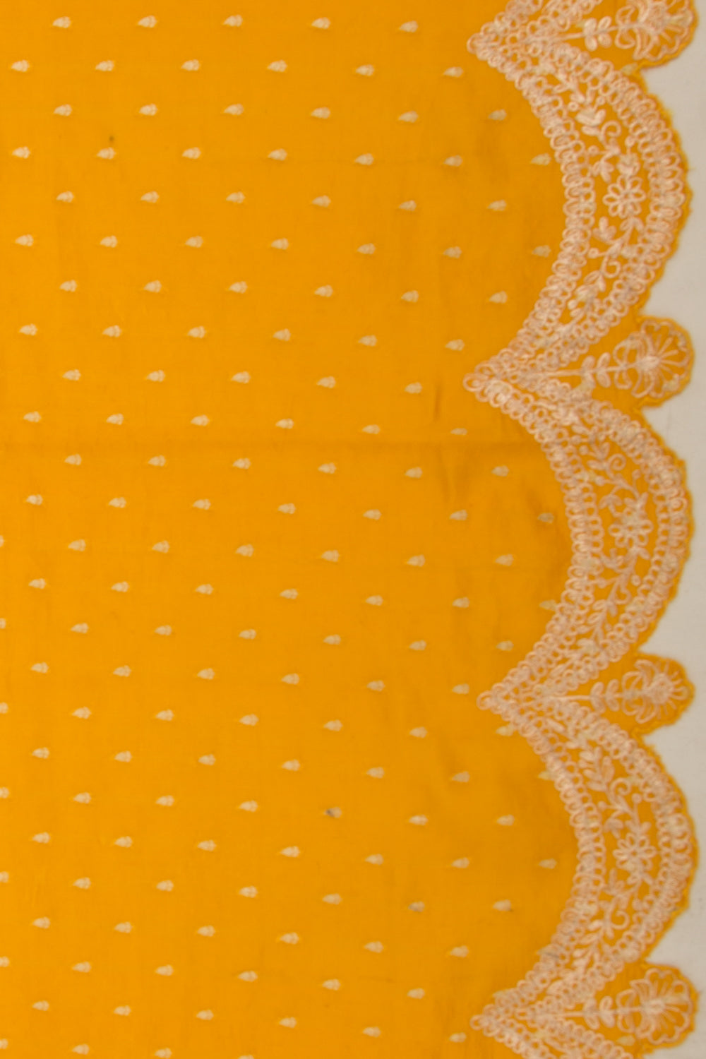 Banarasi Silk Brocade Yellow Saree With Scallop Border