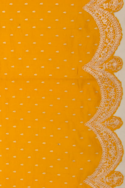 Banarasi Silk Brocade Yellow Saree With Scallop Border