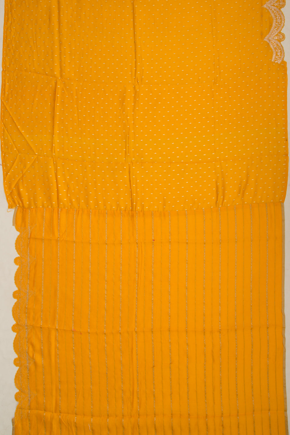 Banarasi Silk Brocade Yellow Saree With Scallop Border