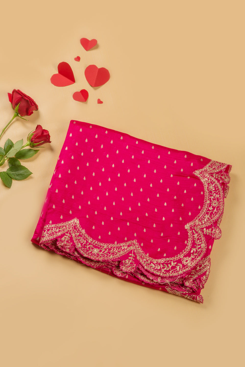 Banarasi Silk Brocade Pink Saree With Scallop Border