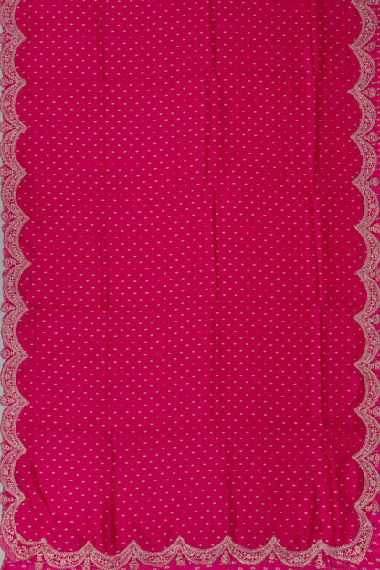 Banarasi Silk Brocade Pink Saree With Scallop Border