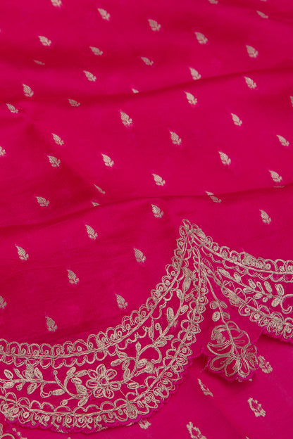Banarasi Silk Brocade Pink Saree With Scallop Border