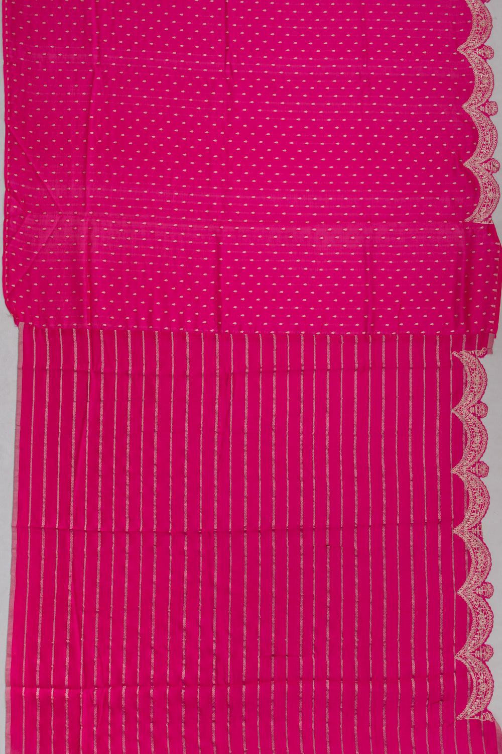 Banarasi Silk Brocade Pink Saree With Scallop Border