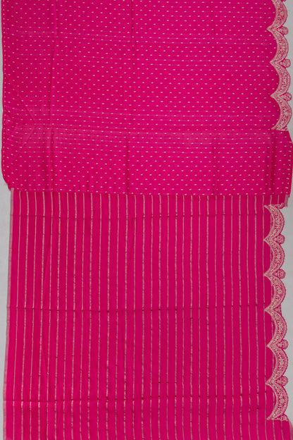Banarasi Silk Brocade Pink Saree With Scallop Border