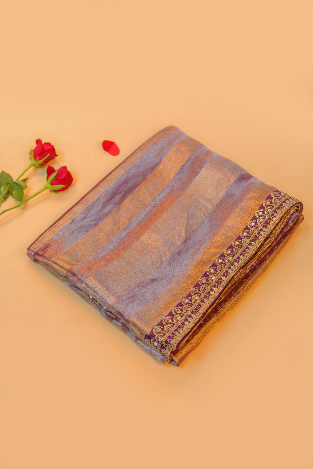 Organza Tissue Horizontal Lines Purple Saree