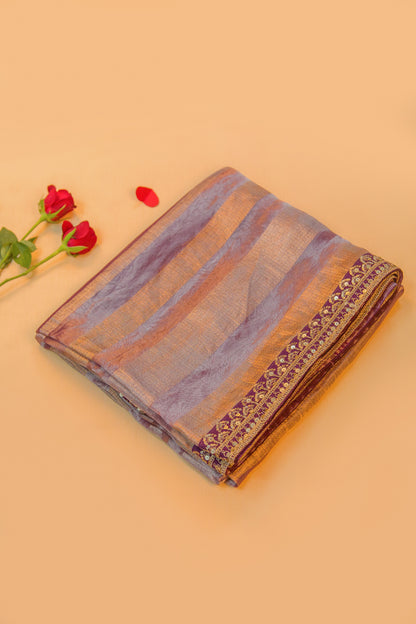 Organza Tissue Horizontal Lines Purple Saree