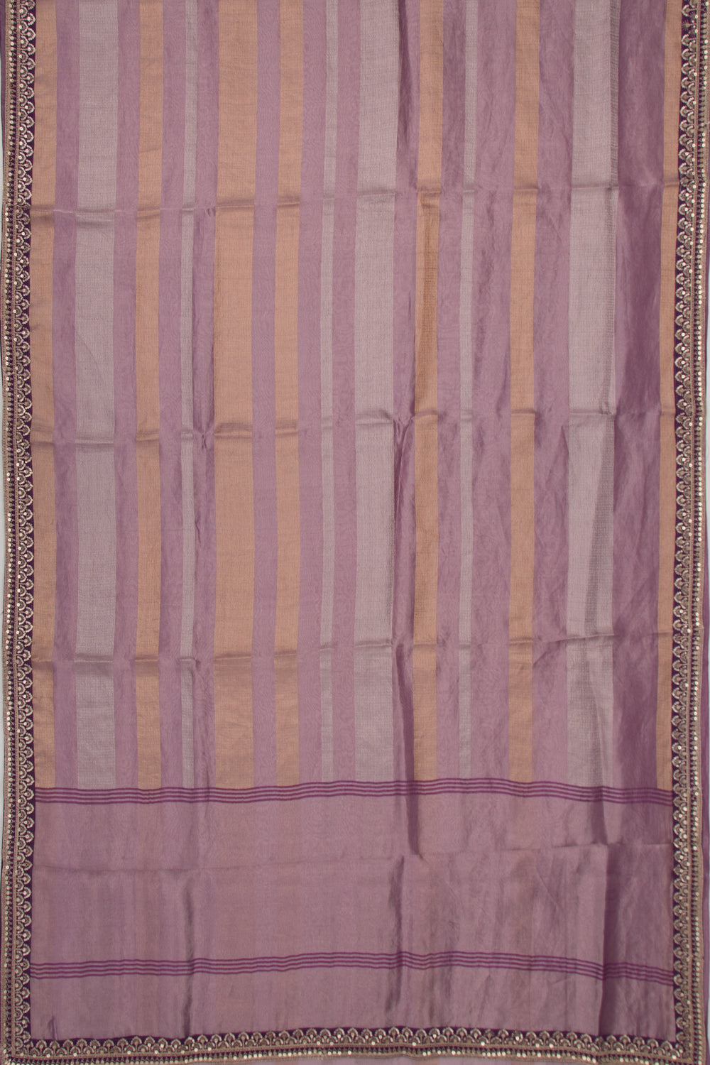 Organza Tissue Horizontal Lines Purple Saree
