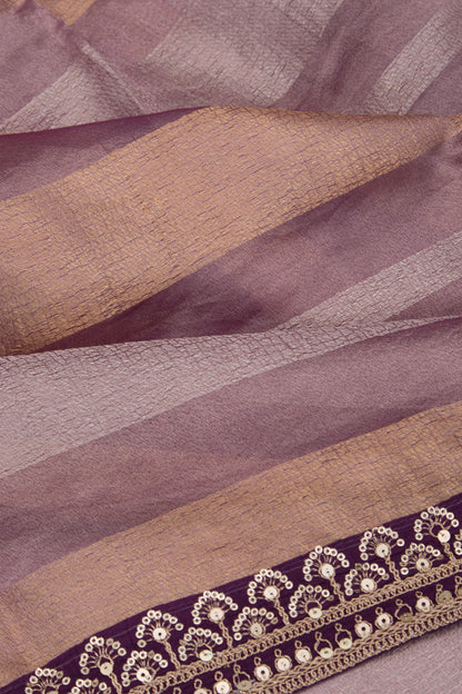Organza Tissue Horizontal Lines Purple Saree