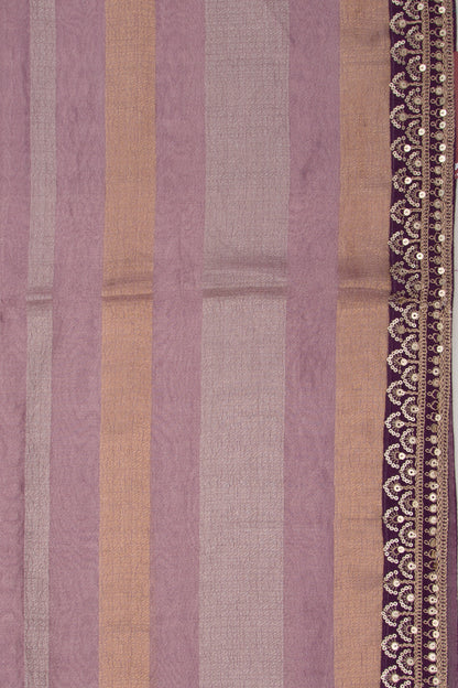 Organza Tissue Horizontal Lines Purple Saree