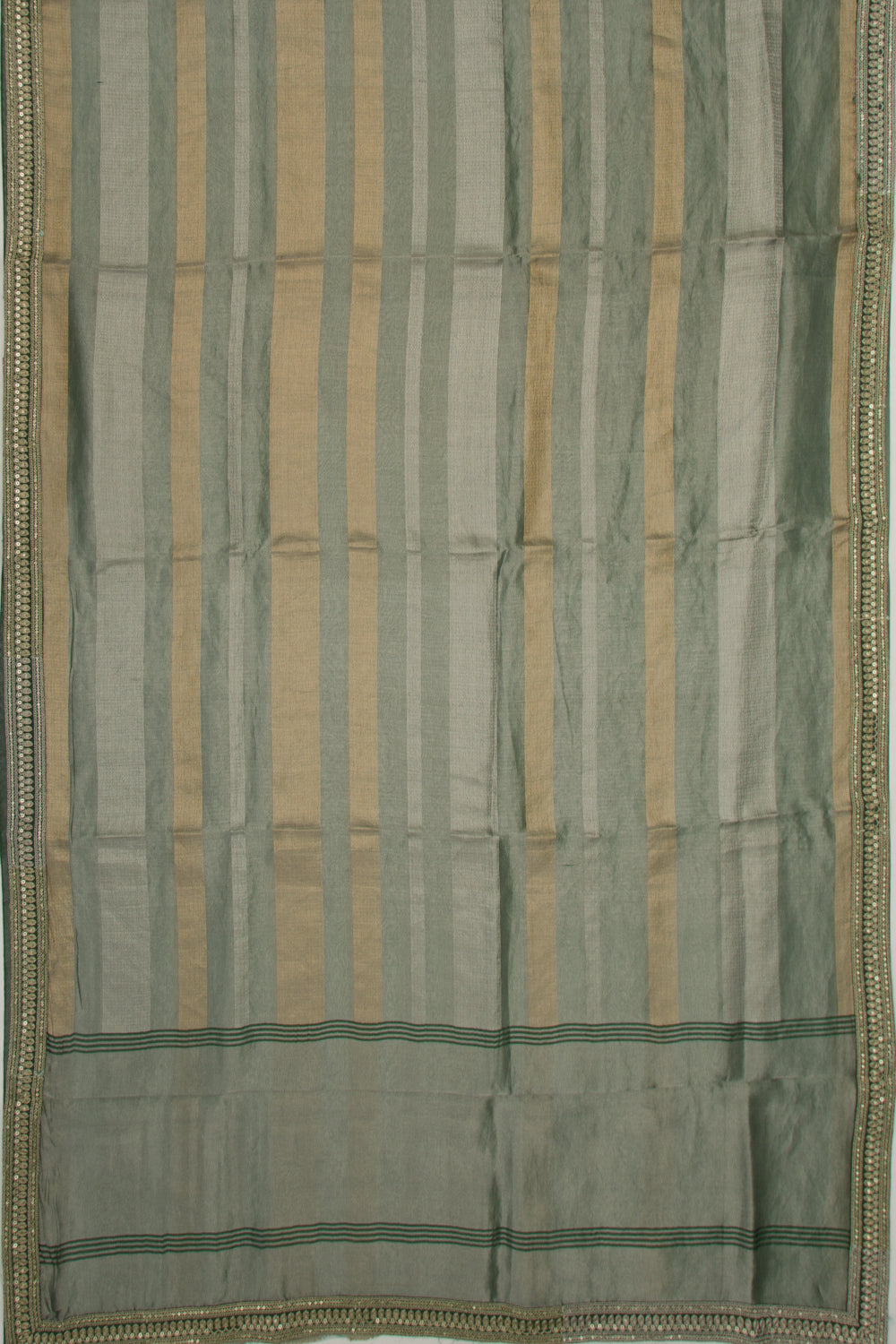 Organza Tissue Horizontal Lines Green Saree