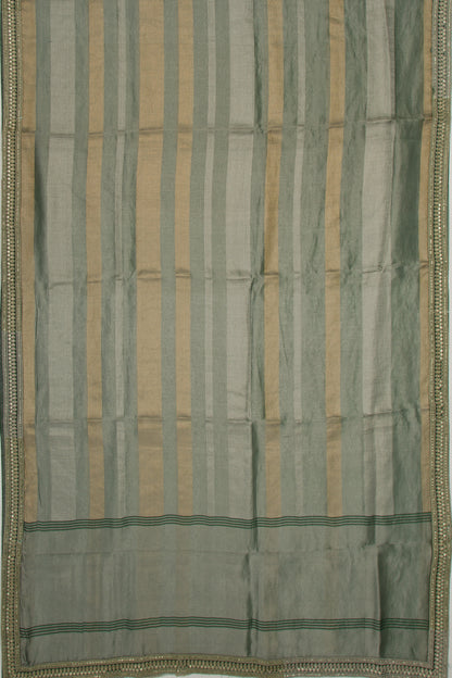 Organza Tissue Horizontal Lines Green Saree