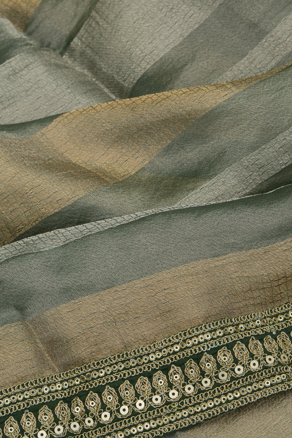 Organza Tissue Horizontal Lines Green Saree