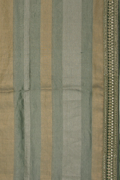 Organza Tissue Horizontal Lines Green Saree