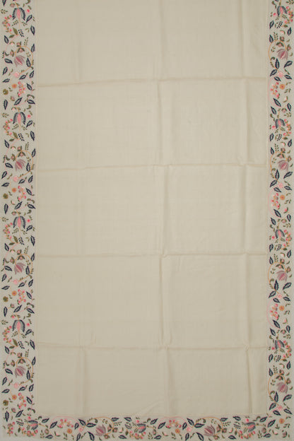 Tussar Plain Cream Saree With Organza Scallop Border