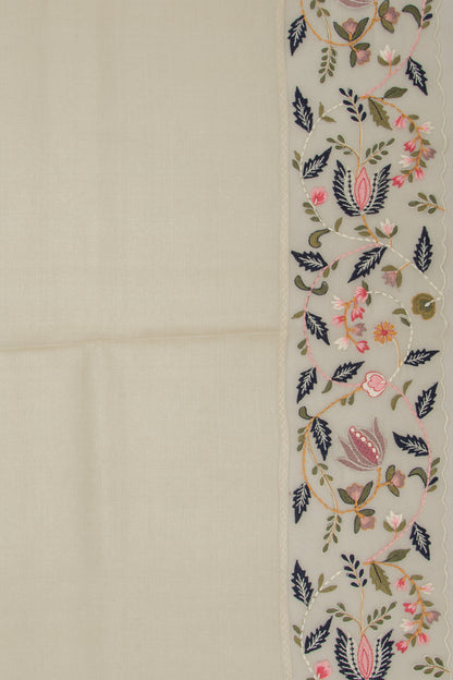 Tussar Plain Cream Saree With Organza Scallop Border