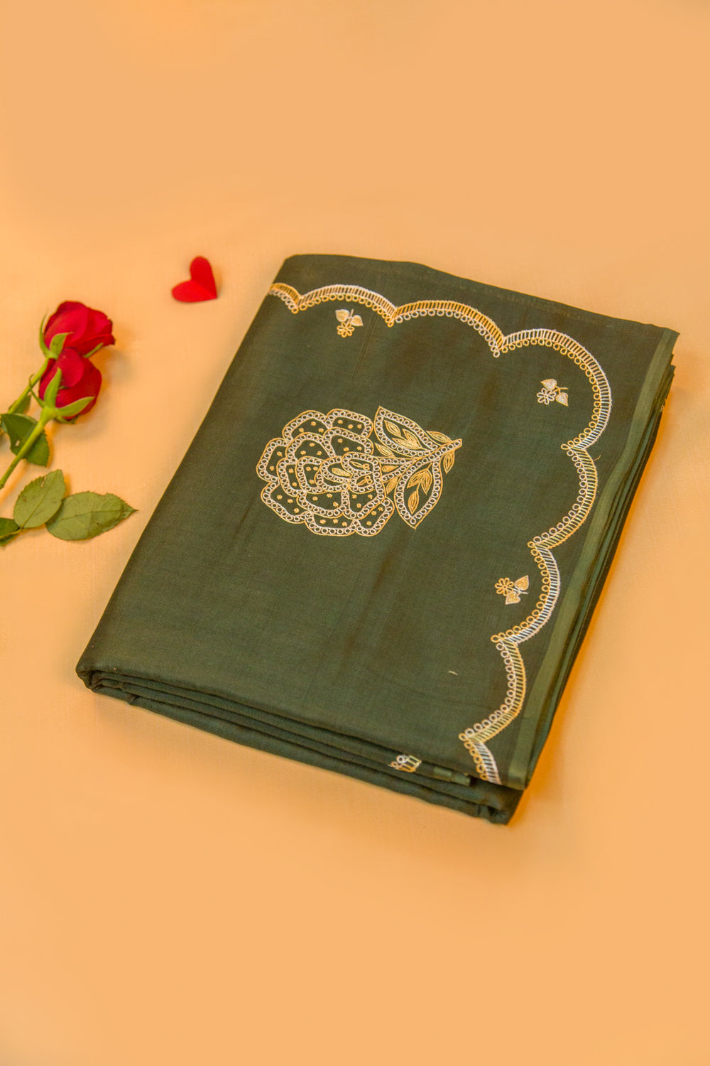 Banarasi Silk Plain Bottle Green Saree