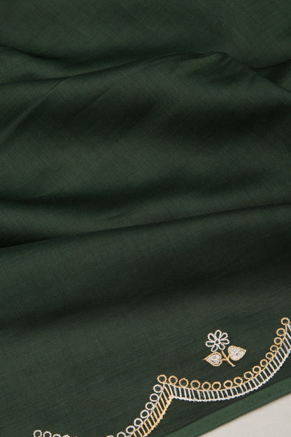Banarasi Silk Plain Bottle Green Saree