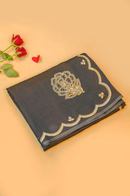 Banarasi Silk Plain Dark Blue Saree