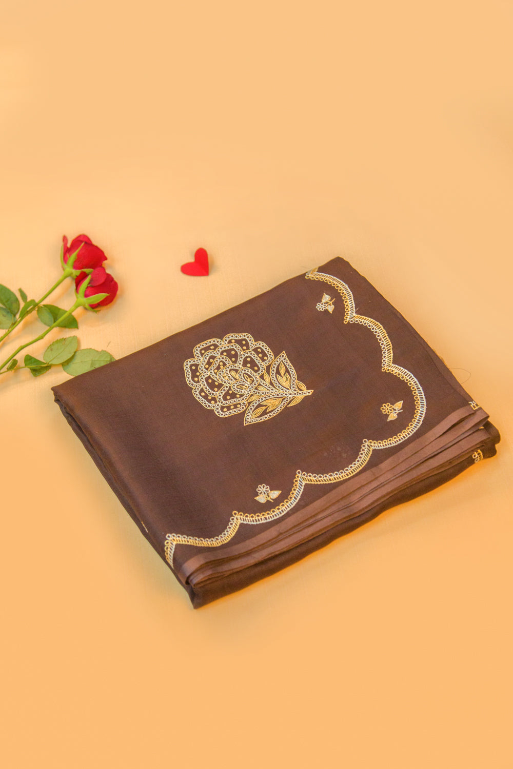 Banarasi Silk Plain Brown Saree