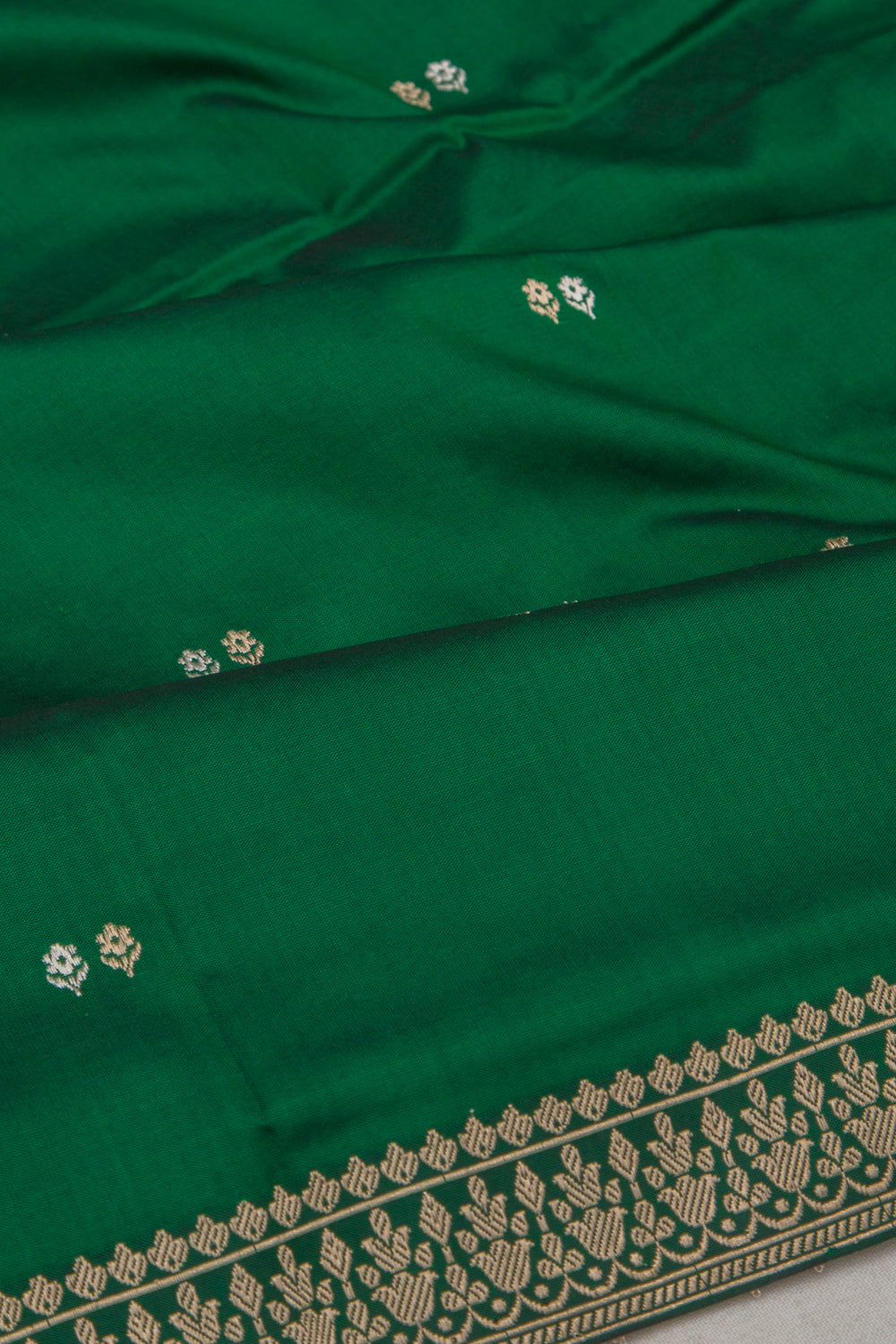 Banarasi Katan Silk Butta Bottle Green Saree