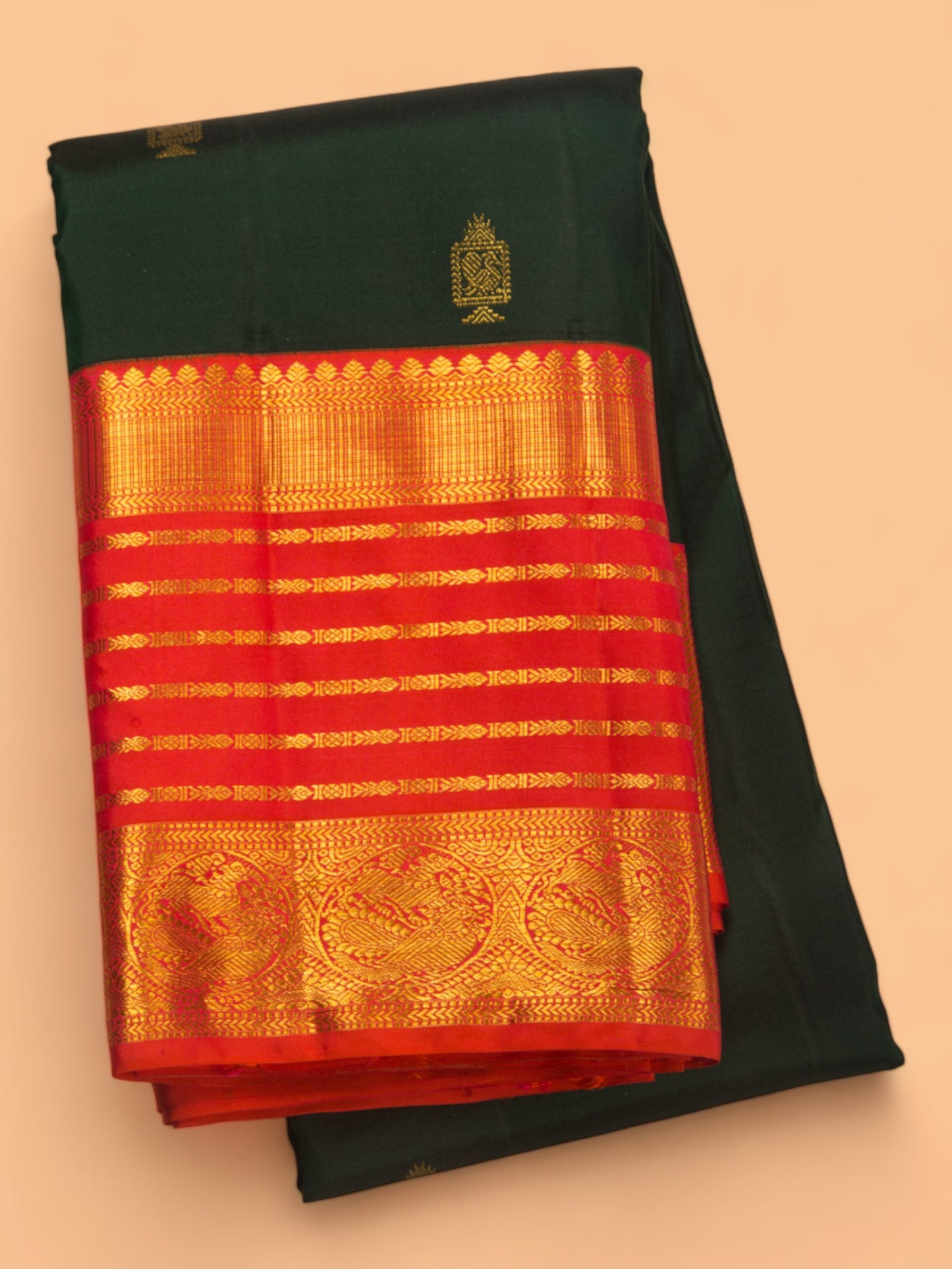 Kanchipuram Silk Butta Bottle Green Saree
