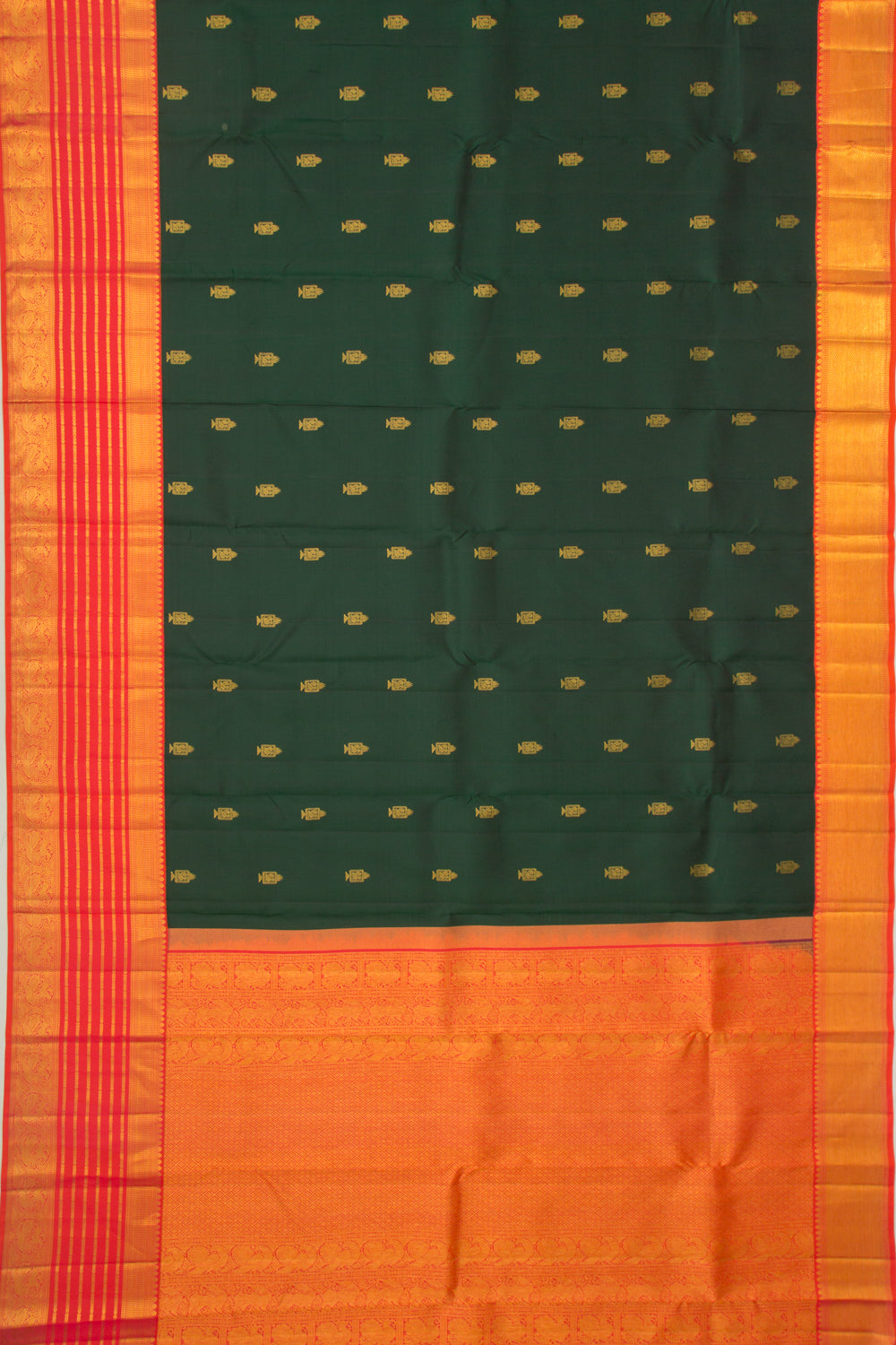 Kanchipuram Silk Butta Bottle Green Saree