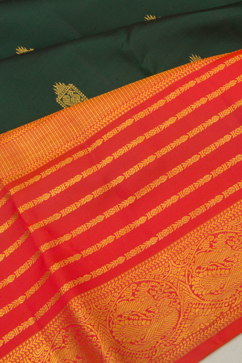 Kanchipuram Silk Butta Bottle Green Saree
