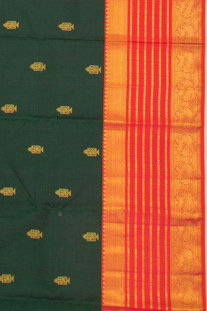 Kanchipuram Silk Butta Bottle Green Saree