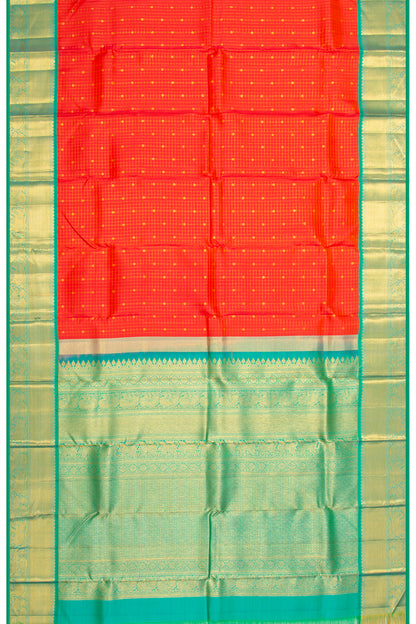 Kanchipuram Silk Checks And Butta Orange Saree