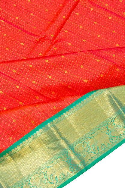 Kanchipuram Silk Checks And Butta Orange Saree