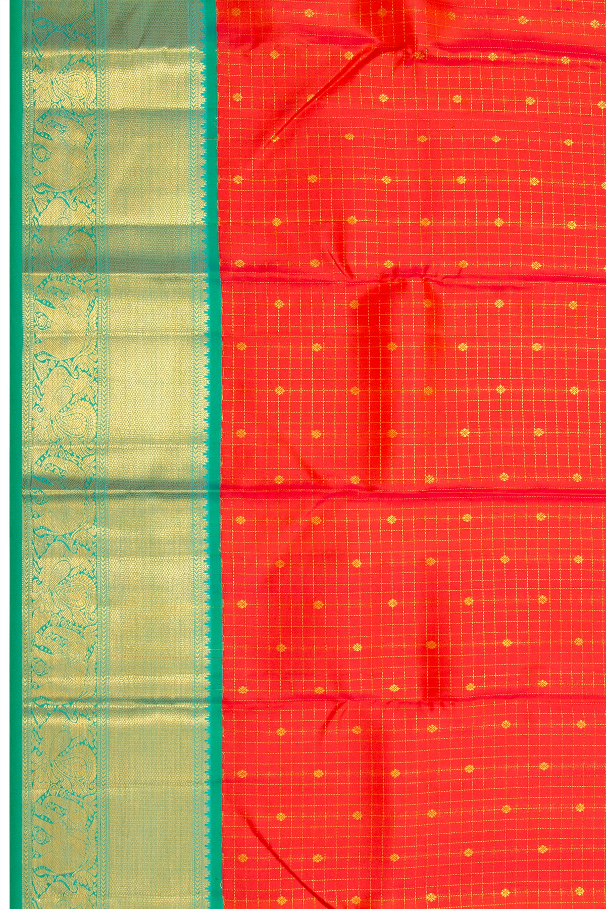 Kanchipuram Silk Checks And Butta Orange Saree