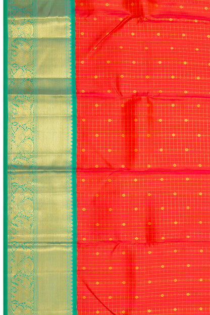 Kanchipuram Silk Checks And Butta Orange Saree