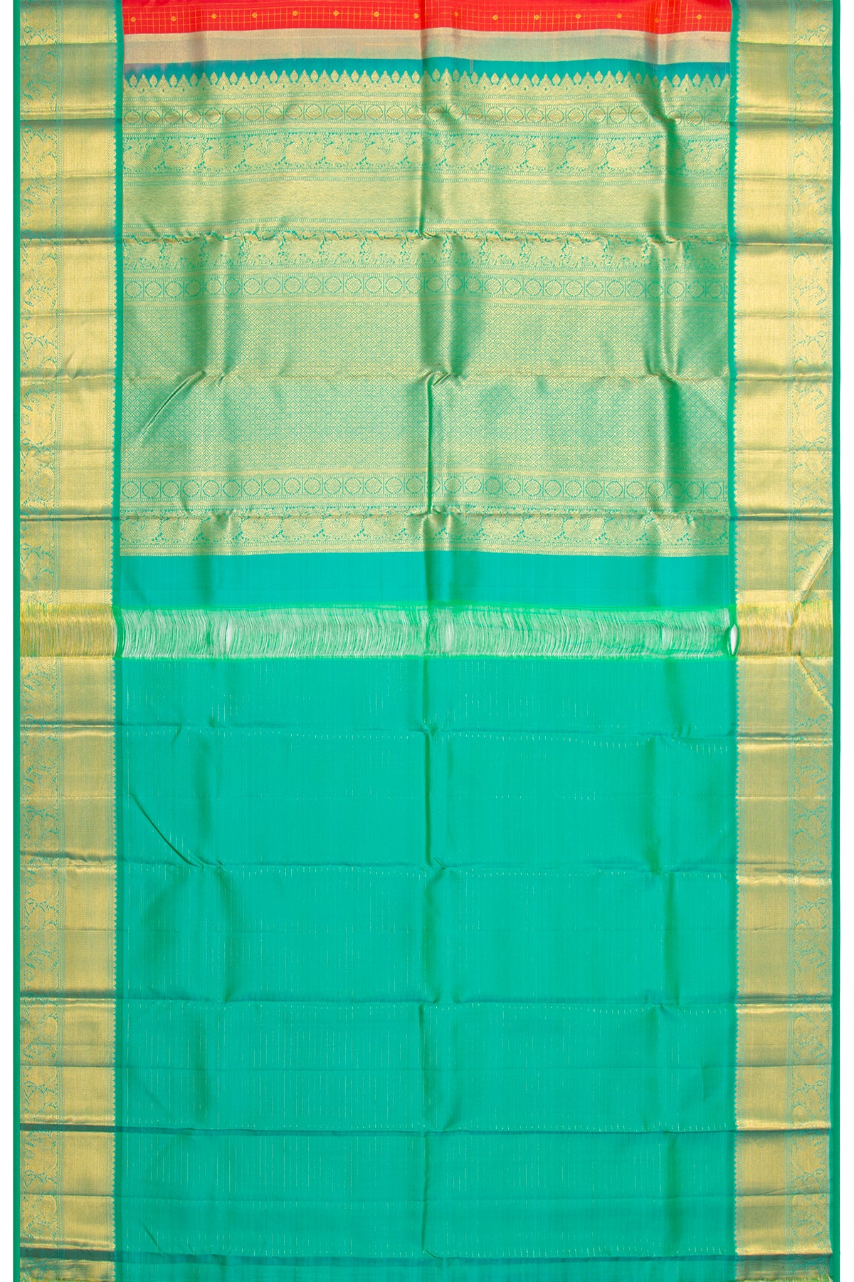 Kanchipuram Silk Checks And Butta Orange Saree