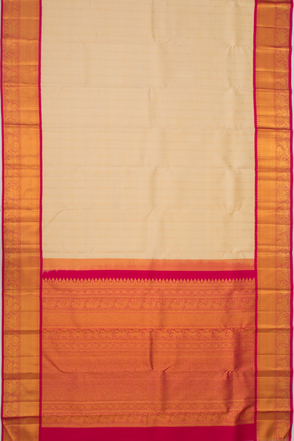 Kanchipuram Silk Checks And Butta Cream Saree