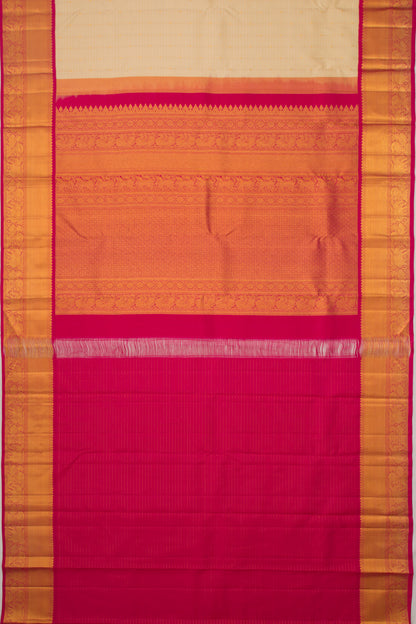 Kanchipuram Silk Checks And Butta Cream Saree