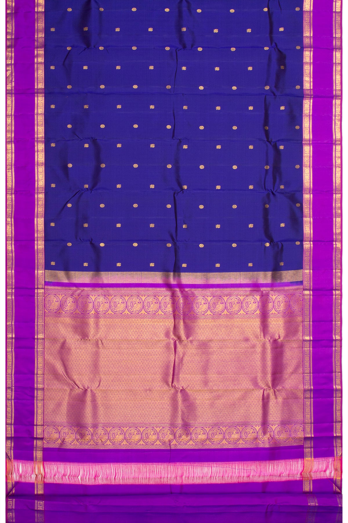 Kanchipuram Silk Butta Violet Saree With Rettai Pattu Border