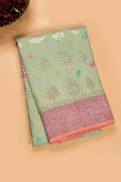 Banarasi Tussar Georgette Brocade Pastel Green Saree