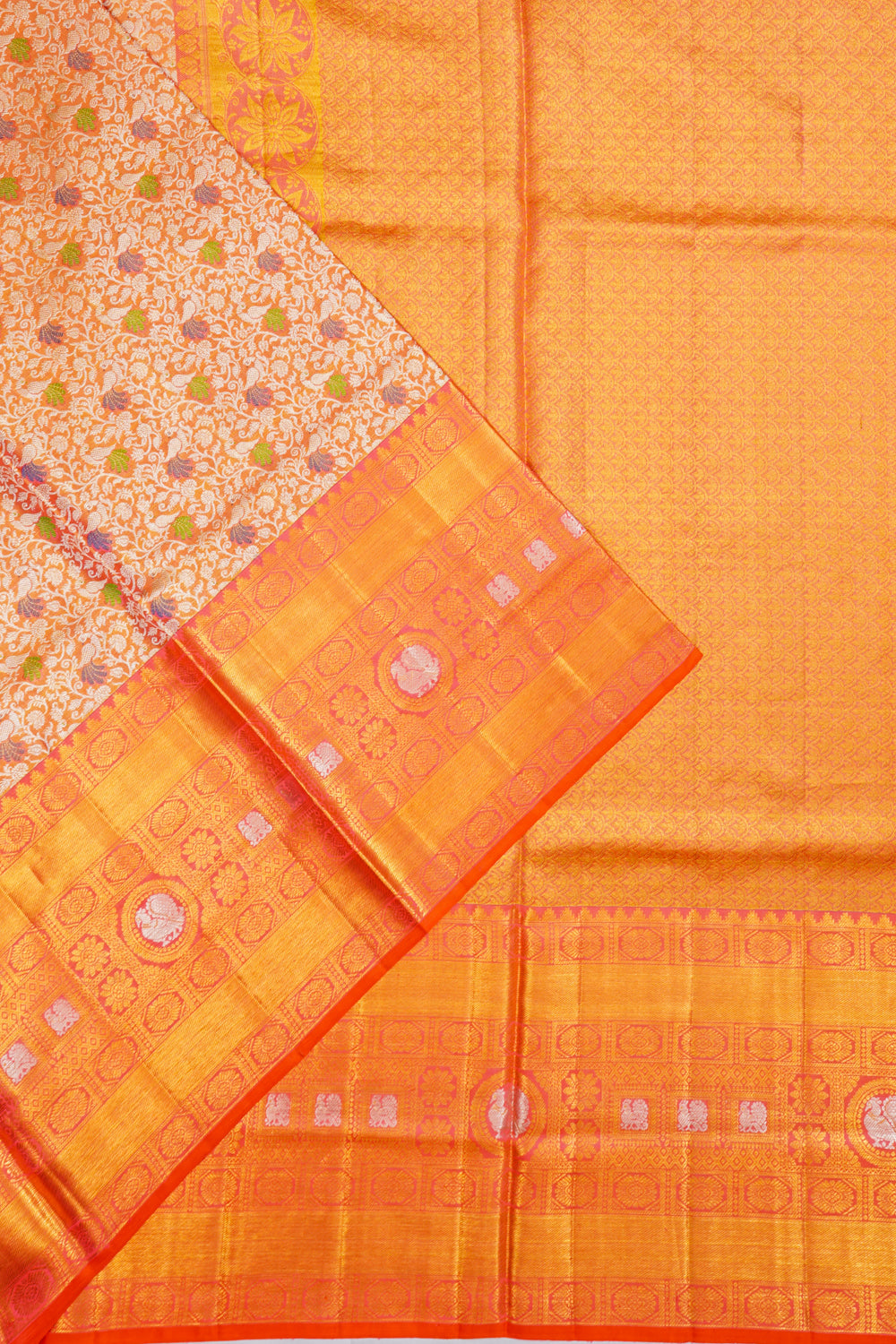 Kanchipuram Silk Tissue Brocade Orange Saree