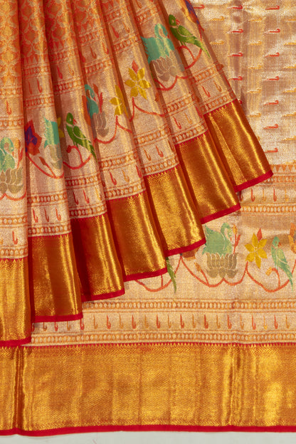 Kanchipuram Silk Tissue Brocade Orange Saree