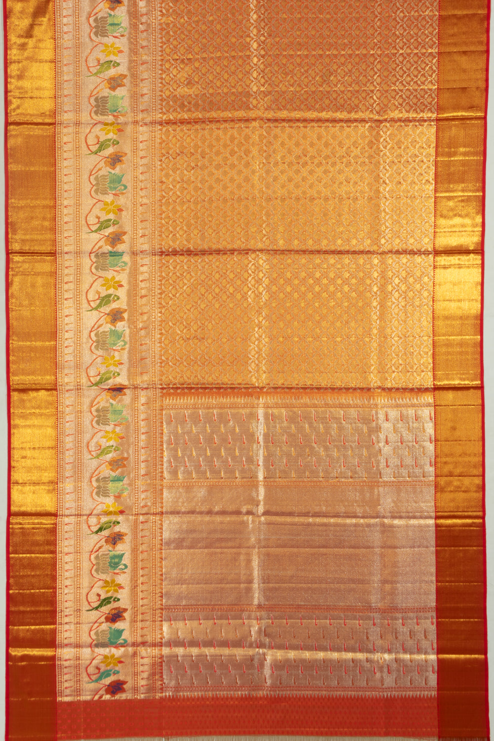 Kanchipuram Silk Tissue Brocade Orange Saree