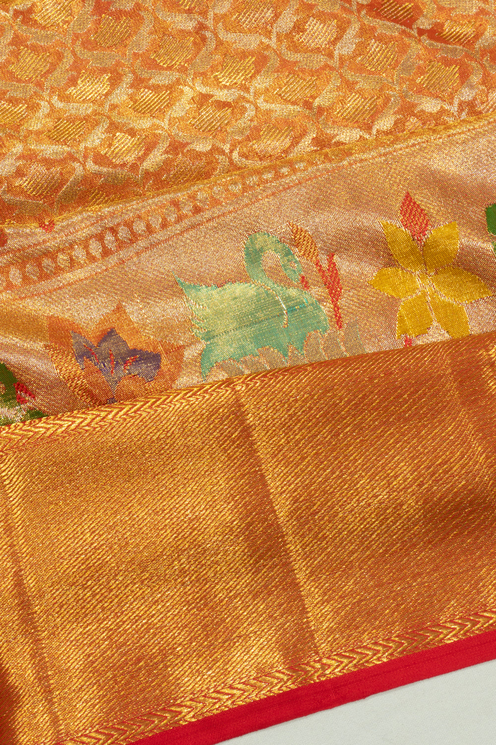 Kanchipuram Silk Tissue Brocade Orange Saree